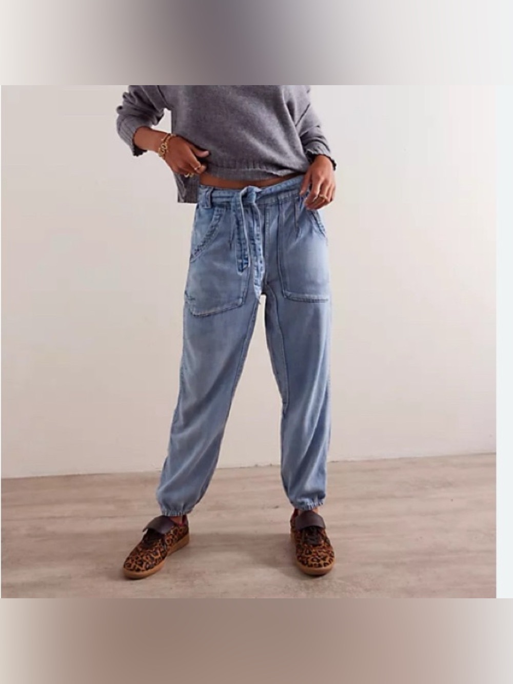 Free People We The Free Glitched Dropped Pull On Jeans Utility Jogger Large